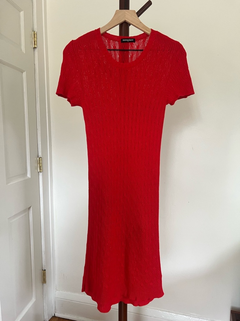 American Apparel Bright Red Knit Short Sleeve Midi Dress